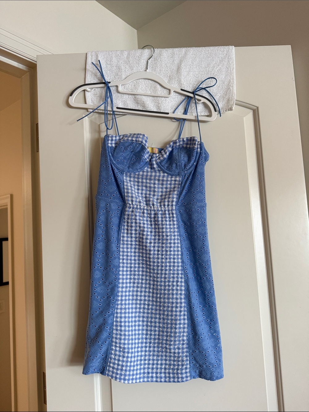 Urban Outfitters Blue Gingham Eyelet Sun Dress